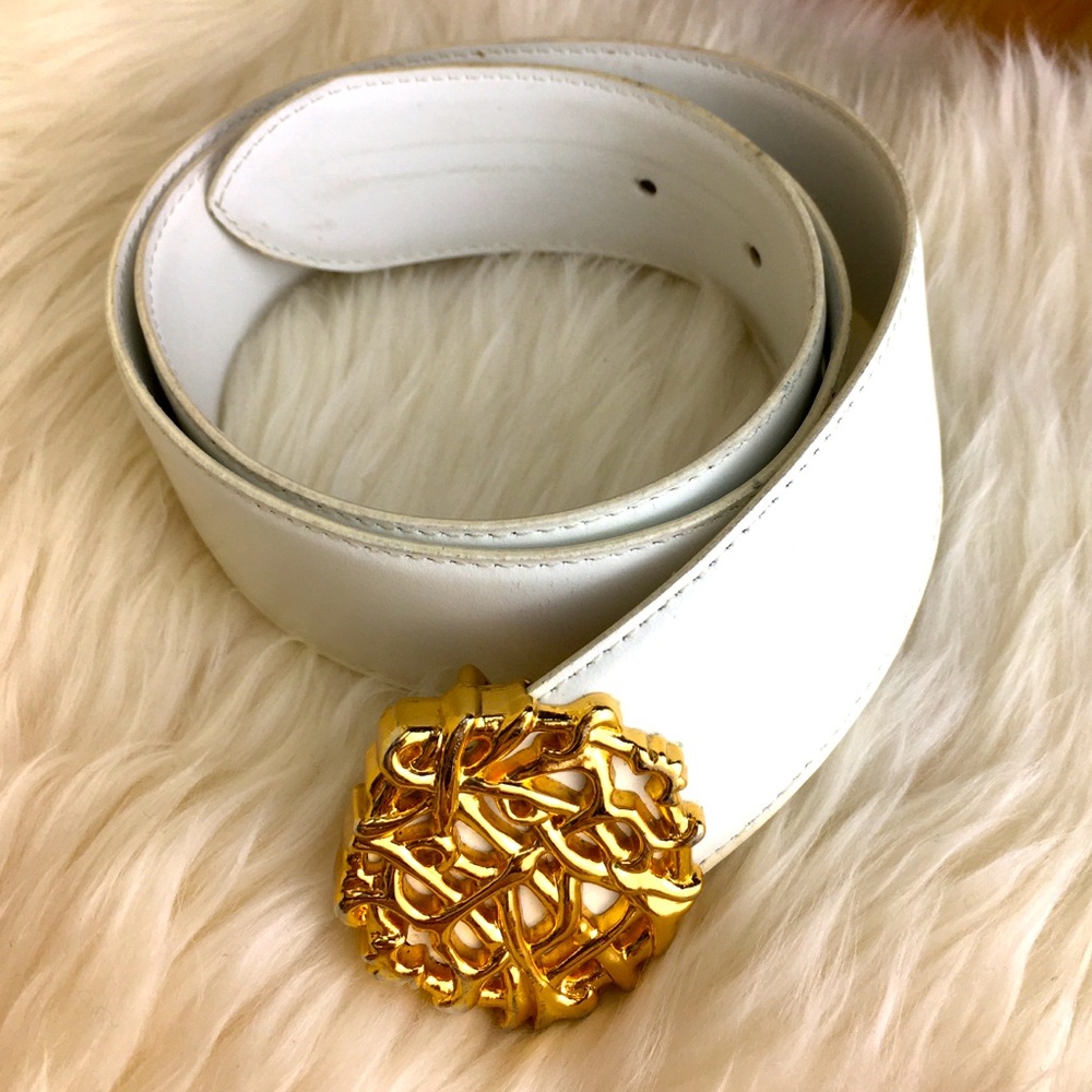 White Leather Fashion Belt from Talbots -M-